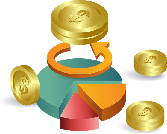 Rotation du graphique à secteurs des données des analystes financiers  Illustration