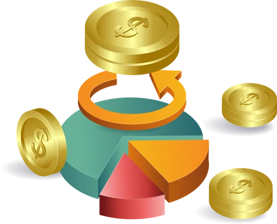 Rotation du graphique à secteurs des données des analystes financiers  Illustration