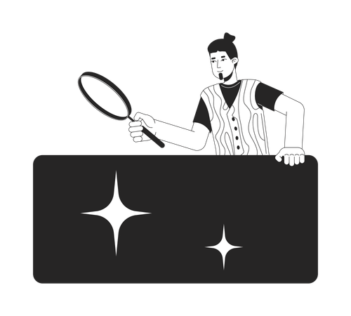 Analyste masculin recherchant un bloc de données  Illustration