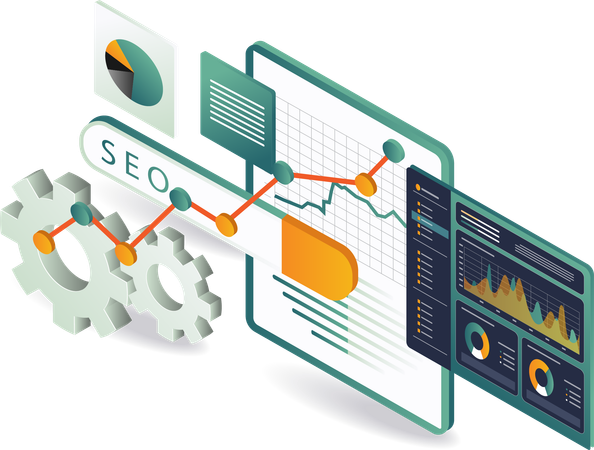 L'analyste travaille sur un graphique d'analyse SEO  Illustration