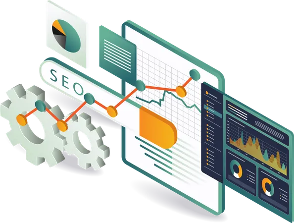 L'analyste travaille sur un graphique d'analyse SEO  Illustration