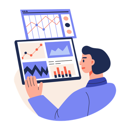 Analyste vérifiant les tendances du marché  Illustration