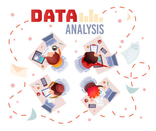 Das Analystenteam hält eine Besprechung ab und entwickelt eine Marketingstrategie  Illustration