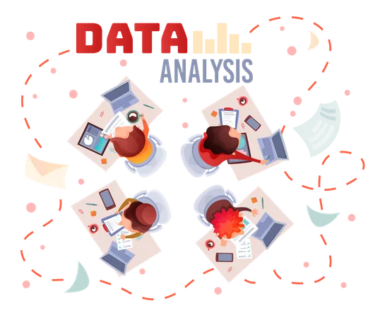 Das Analystenteam hält eine Besprechung ab und entwickelt eine Marketingstrategie  Illustration