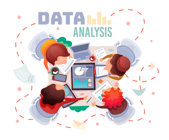 Das Analystenteam hält eine Besprechung ab und entwickelt eine Marketingstrategie  Illustration