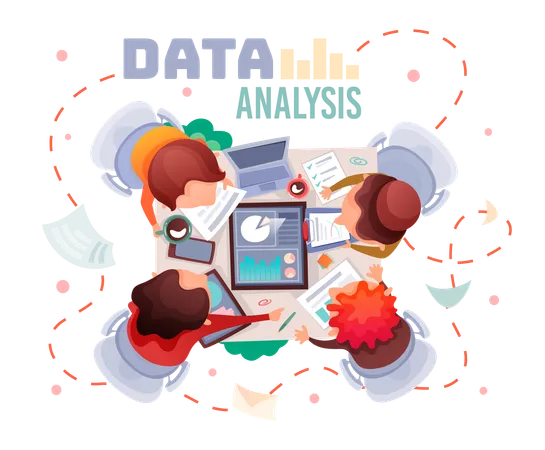 Das Analystenteam hält eine Besprechung ab und entwickelt eine Marketingstrategie  Illustration