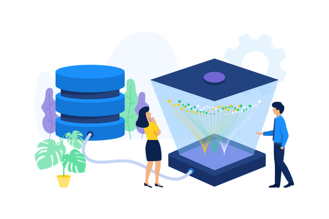 Analysts analyzing server data  Illustration