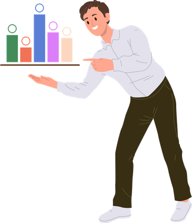 Analytics financial consultant presenting functional benchmarking evaluation  Illustration