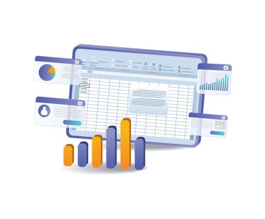 Analyze business development with the Excel application  Illustration