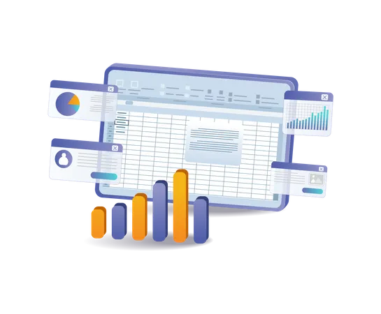 Analyze business development with the Excel application  Illustration
