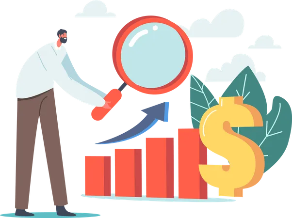 Investor Portfolio Financial Concept Tiny Business Characters At Huge Briefcase With Magnifying Glass Money Piles Pie Chart And Grow Chart Investments Revenue Cartoon People Vector Illustration Illustration