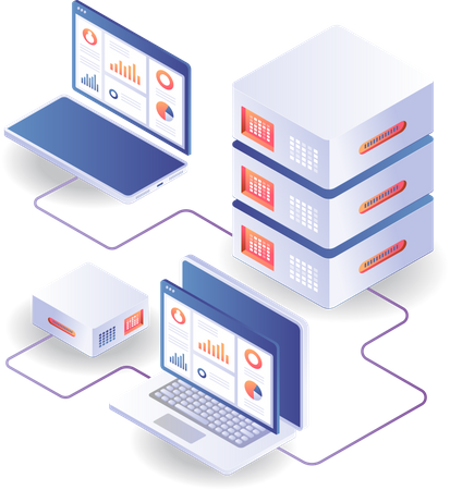 Analyze server data with computers  Illustration