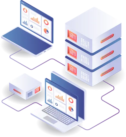 Analyze server data with computers  Illustration