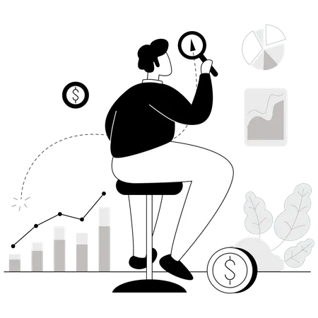 Analyzer doing financial analysis  Illustration