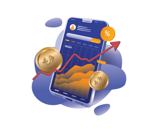 Analyzing business data with a smartphone  Illustration