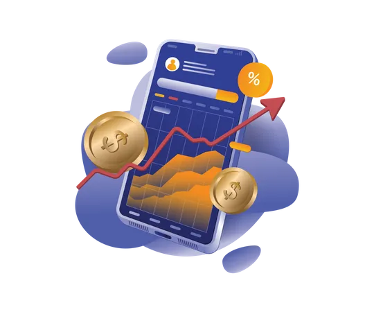 Analyzing business data with a smartphone  Illustration