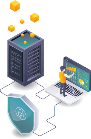 Analyzing Cloud Server Security in Computer Technology  Illustration