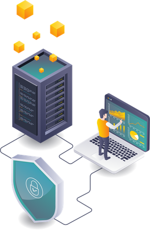 Analyzing Cloud Server Security in Computer Technology  Illustration