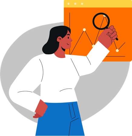 Analyzing Data Visualization Trends Through  Joyful Character Holding  Magnifying Glass  Illustration