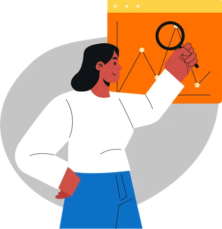 Analyzing Data Visualization Trends Through  Joyful Character Holding  Magnifying Glass  Illustration