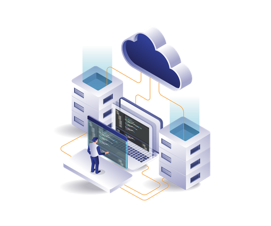 Analyzing language data for cloud server hosting programs  Illustration