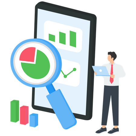 Analyzing marketing data on smartphone  Illustration