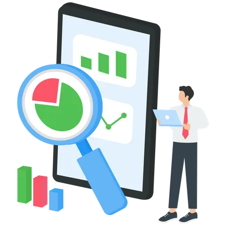 Analyzing marketing data on smartphone  Illustration