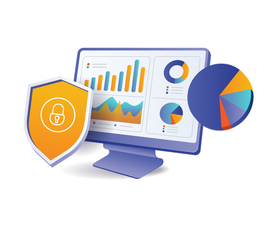 Analyzing technology computer business security  Illustration