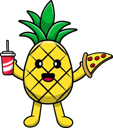 Ananas, tenue, pizza, et, soda  Illustration