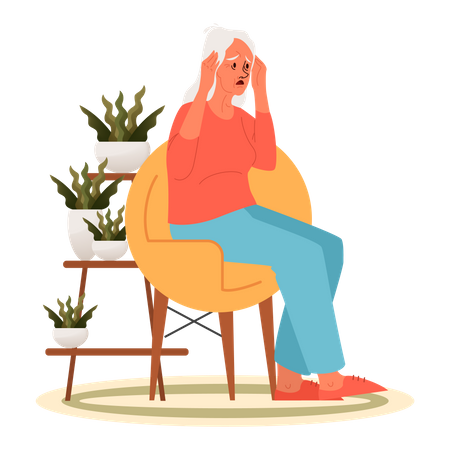 Anciana exhausta sentada en una cadena  Ilustración