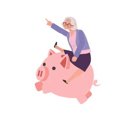 Anciana alegre montando alcancía  Ilustración