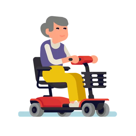 Anciana alegre montando una silla de ruedas eléctrica  Ilustración