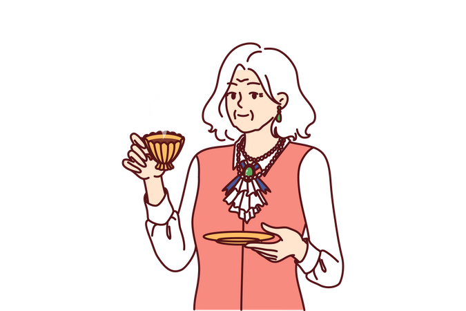 Anciana bebiendo té  Ilustración