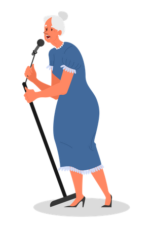 Anciana cantando una canción  Ilustración