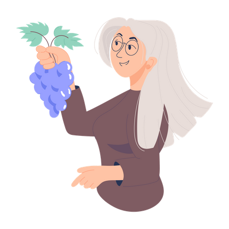 Anciana comiendo uvas  Ilustración