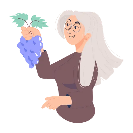 Anciana comiendo uvas  Ilustración