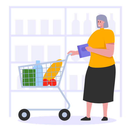 Anciana comprando comestibles  Ilustración