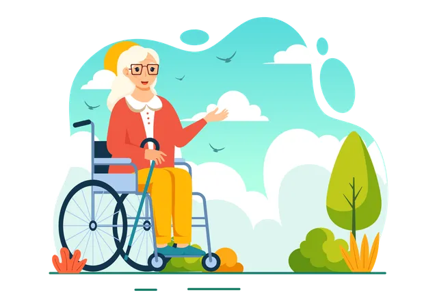 Anciana discapacitada disfrutando en el parque  Ilustración