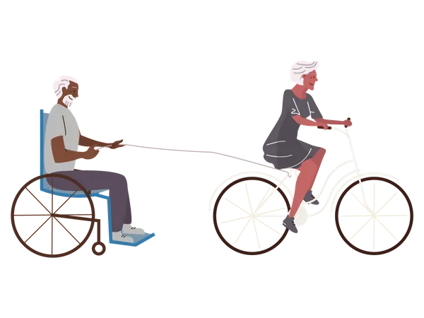 Anciana disfrutando de paseo en bicicleta  Illustration