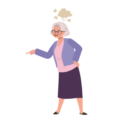 Anciana expresando ira y frustración  Ilustración