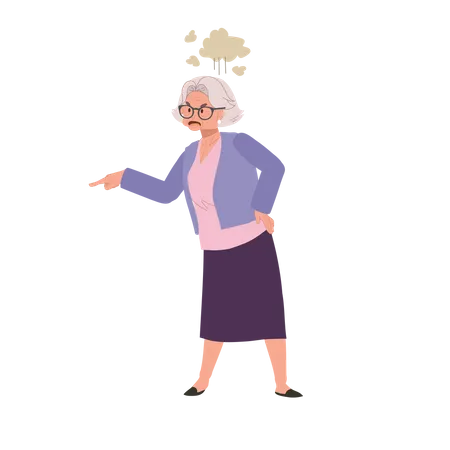 Anciana expresando ira y frustración  Ilustración