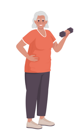 Anciana haciendo ejercicio con pesas  Ilustración