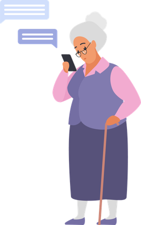 La anciana leyó el mensaje en el móvil.  Ilustración