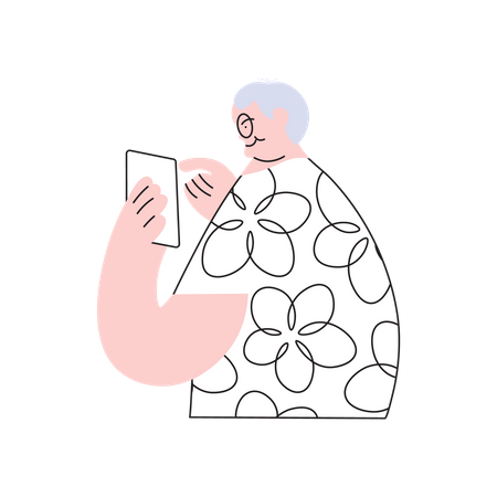 Anciana llamando por teléfono inteligente  Ilustración