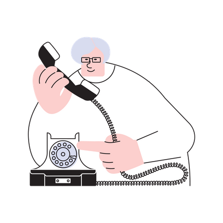 Anciana llamando por teléfono  Ilustración