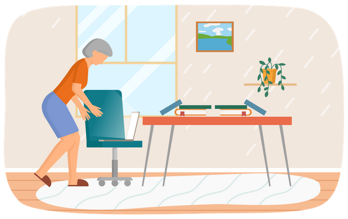 Mujer de negocios envejecida trabajando en la computadora portátil  Ilustración
