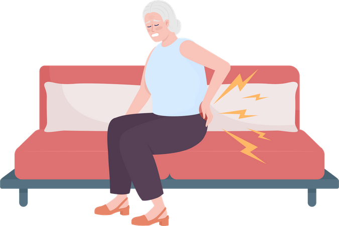 Anciana que sufre de dolor lumbar  Ilustración