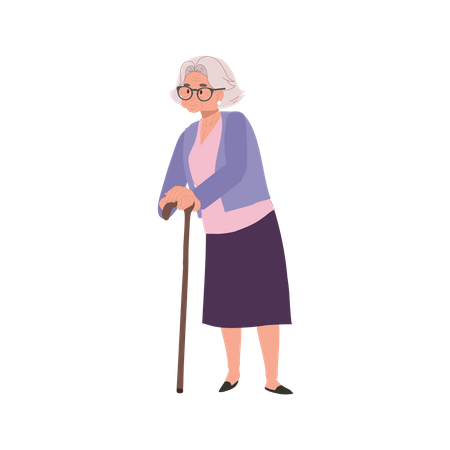 Anciana sonriente con bastón  Ilustración