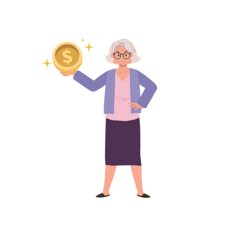 Anciana sosteniendo moneda  Ilustración
