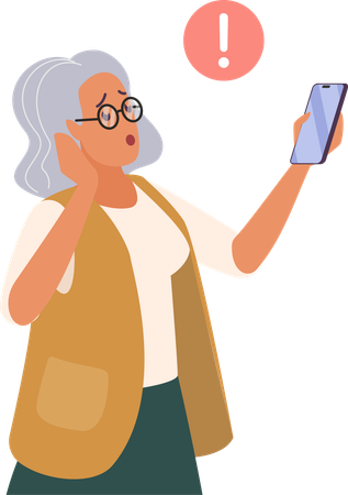 Anciana usando teléfono inteligente  Ilustración
